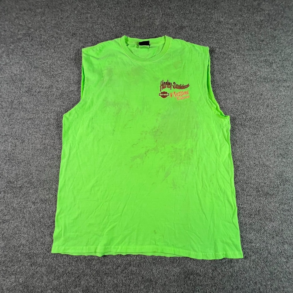 Harley-Davidson Tank Top Men XL Green Cotton Riding Biker Nassau Bahamas Graphic